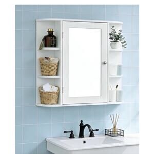 Wooden Bathroom Storage Medicine Cabinet with Shelves Wall Mounted Mirror White